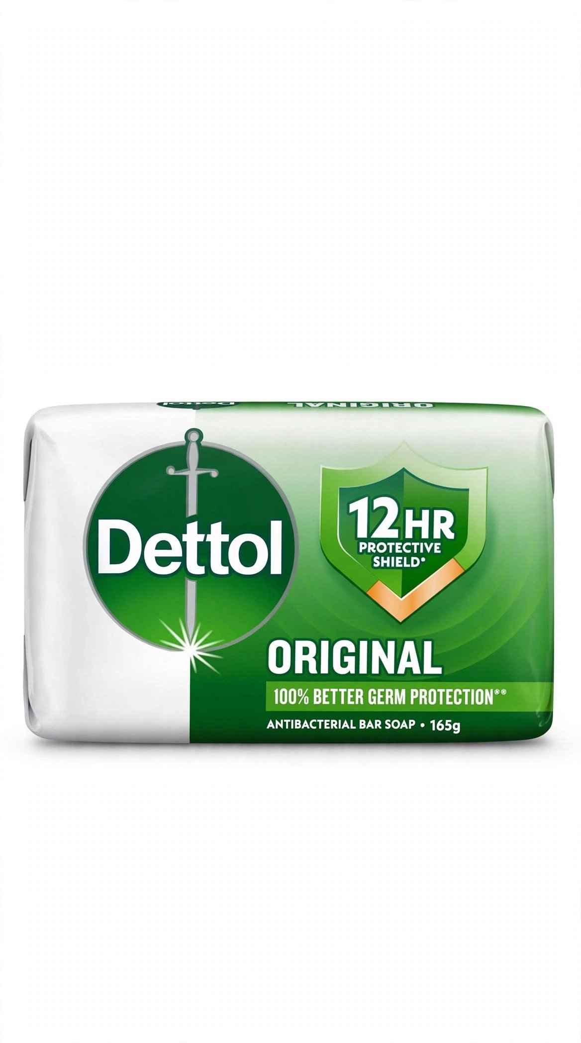 Dettol Original Antibacterial Bar Soap 165g - 12HR Protective Shield - 100% Better Germ Protection