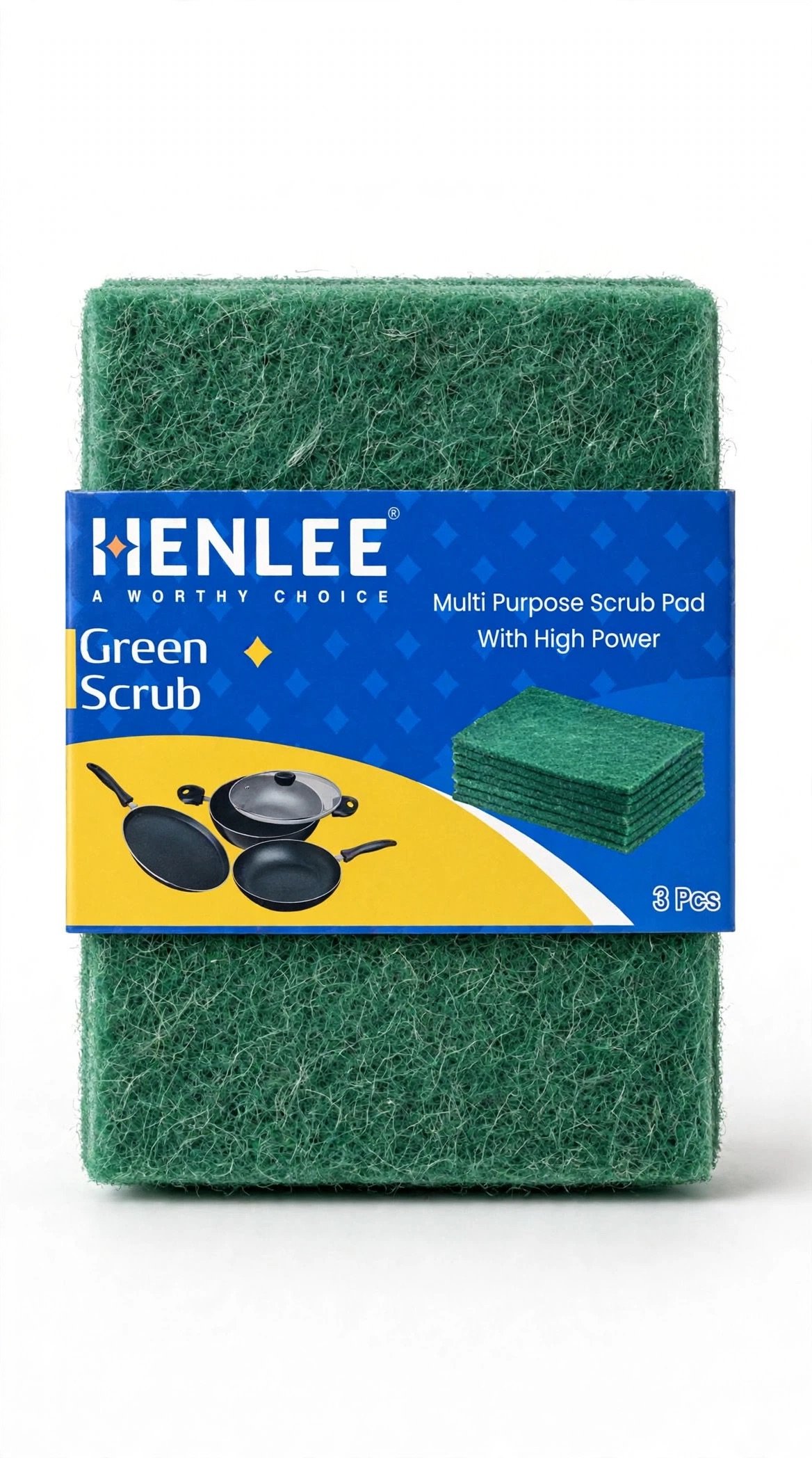HENLEE Green Scrub Multi Purpose Scrub Pad With High Power - 3 Pcs