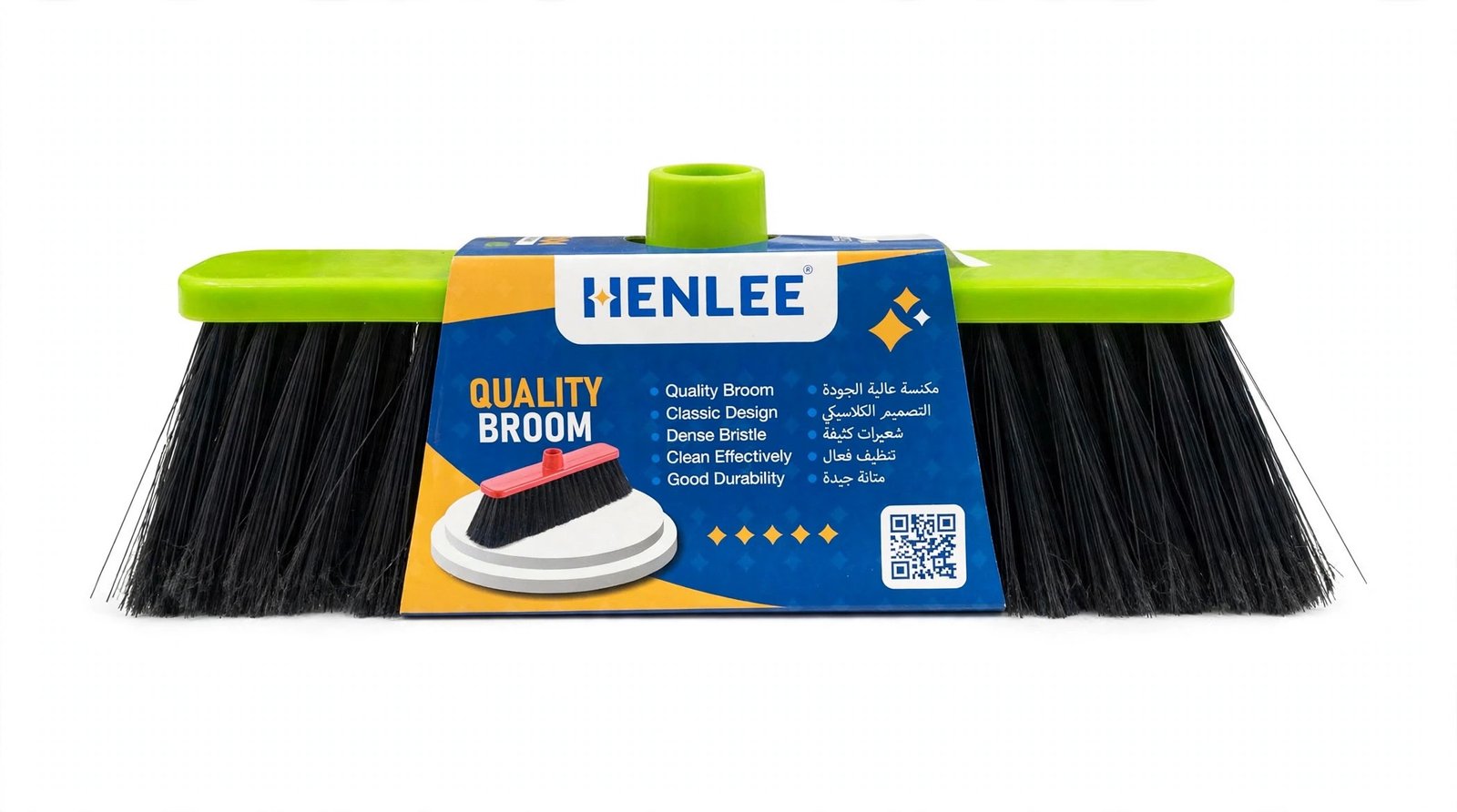 Henlee Quality Broom - Classic Design - Dense Bristle - Green