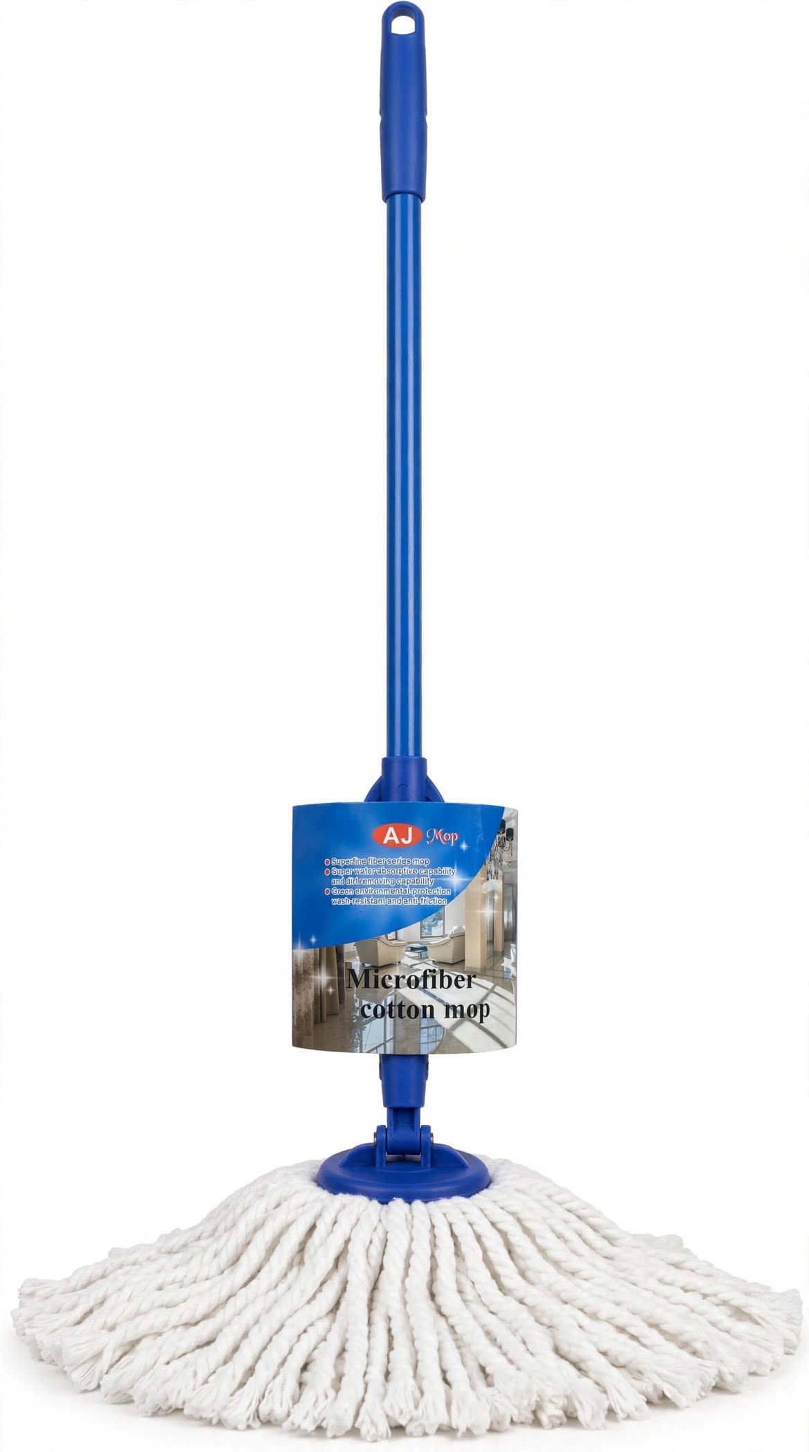AJ Mop Microfiber Cotton Mop - Super Water Absorptive - With Blue Stick Handle