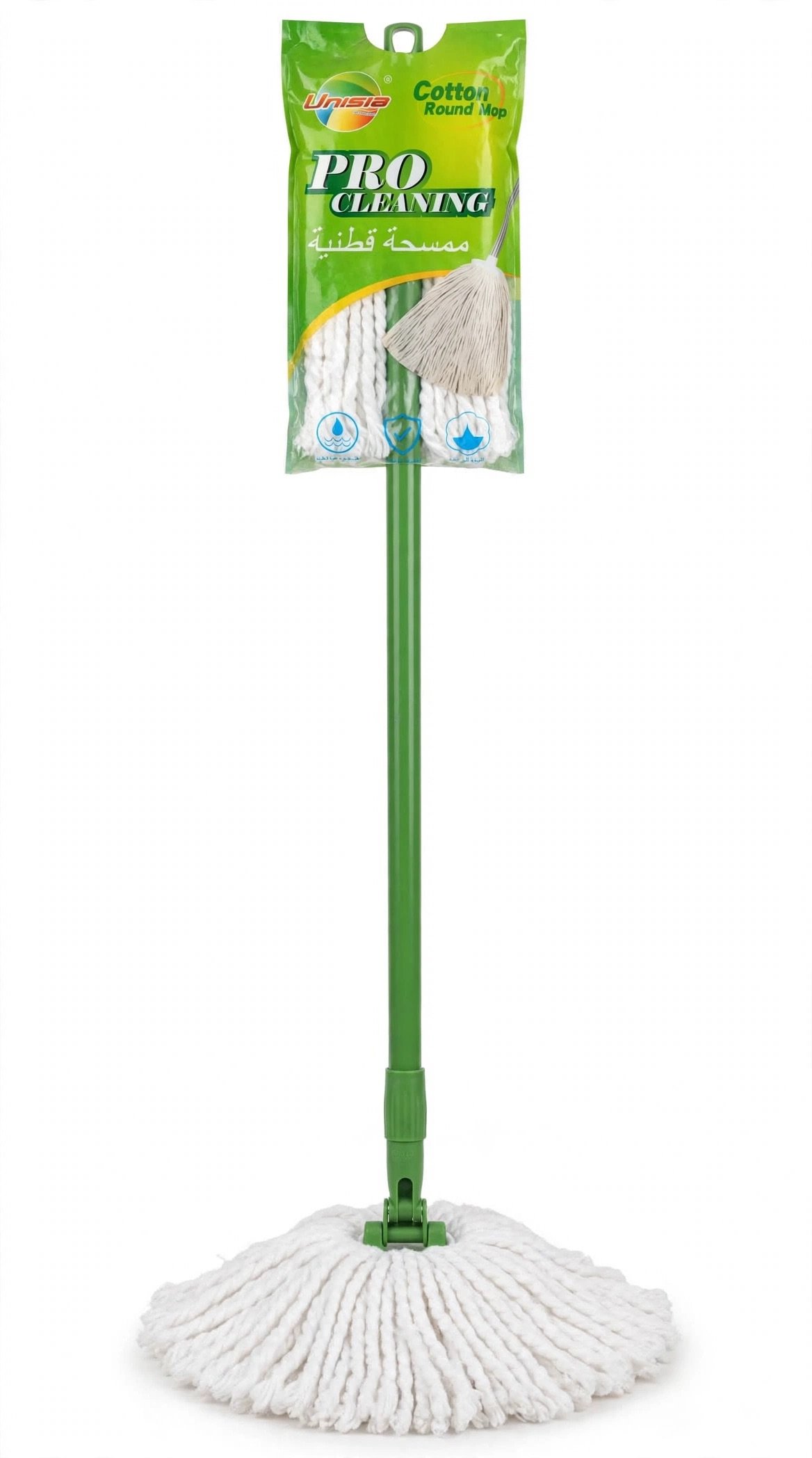 Unisia Cotton Round Mop PRO Cleaning with Green Stick Handle