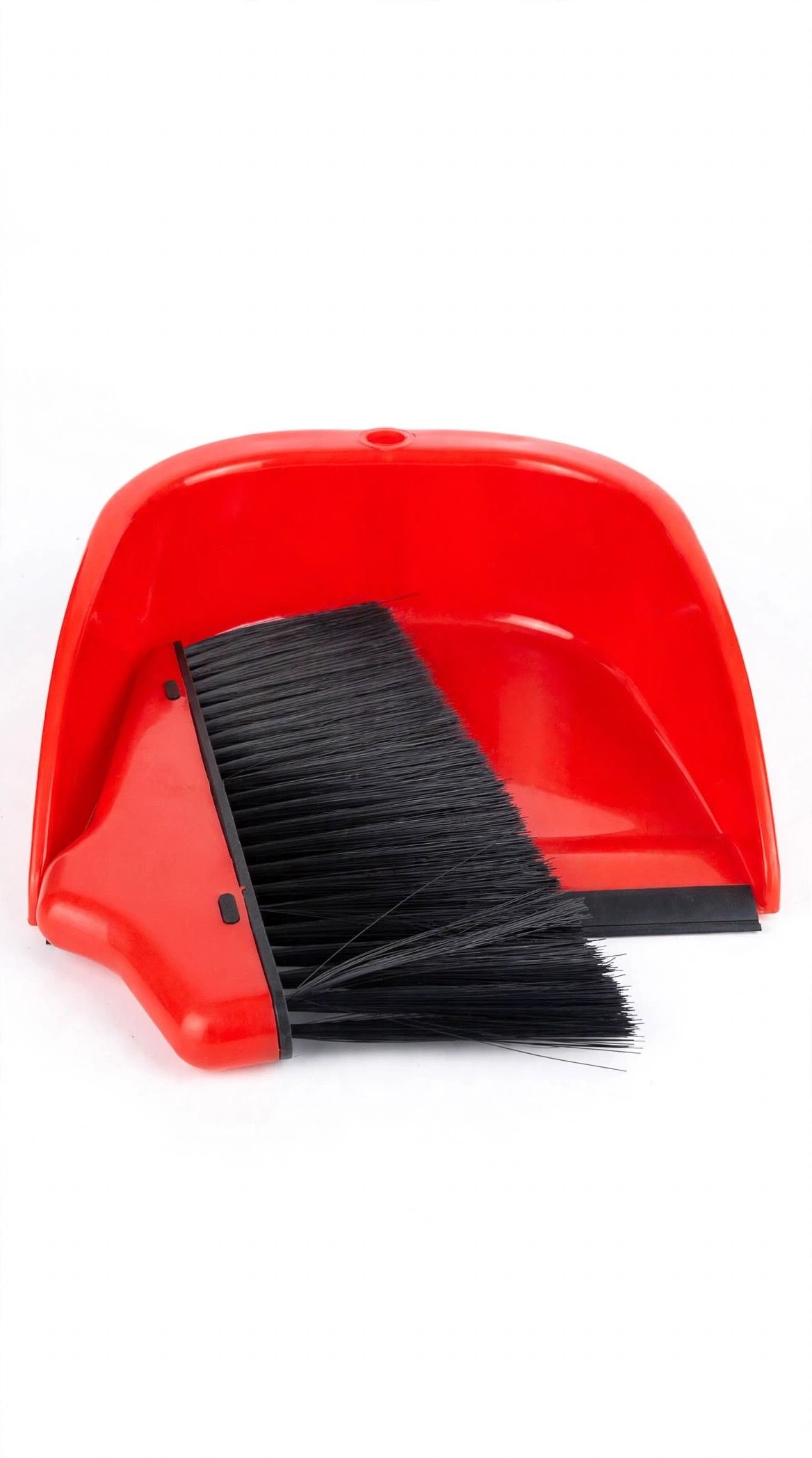 Dustpan and Broom Brush Set With Long Stick - Red Dustpan + Black Bristle Brush - Standing Set