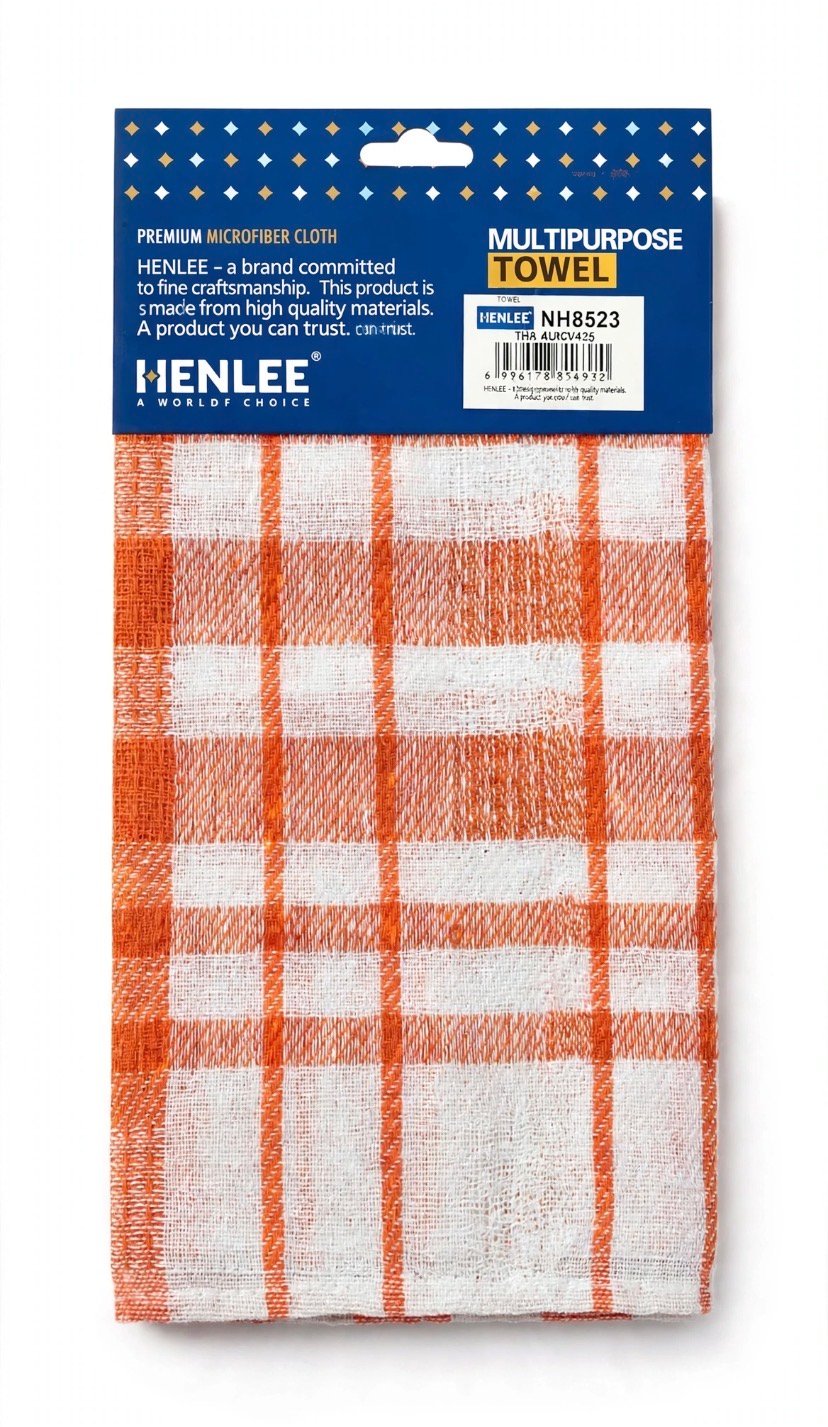 HENLEE Premium Microfiber Multipurpose Towel - Orange & White Check
