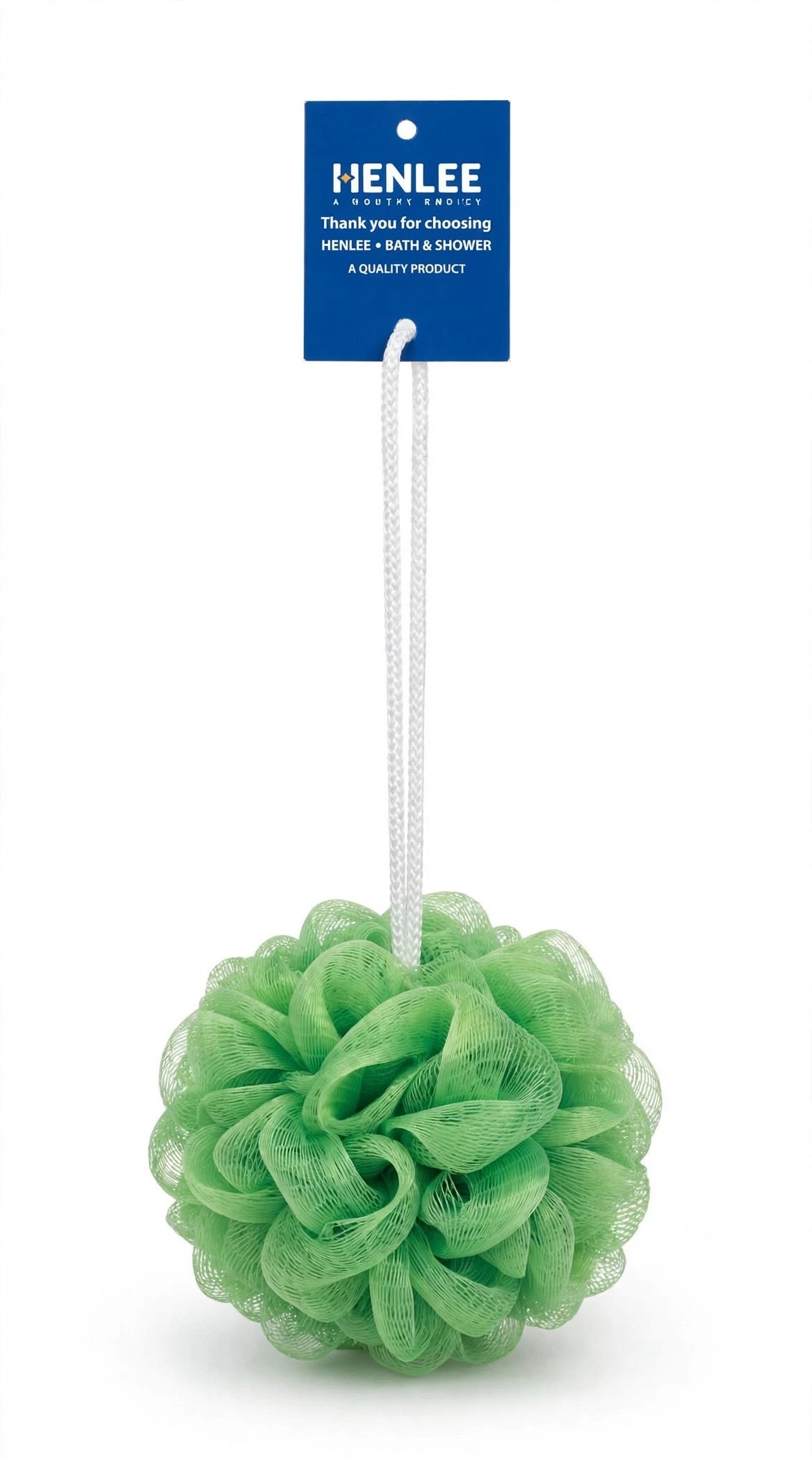 HENLEE Bath & Shower Loofah Sponge Pouf - Green - With Hanging Rope